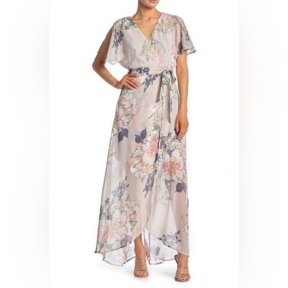 Luxology Summer Floral Dress Chiffon Maxi Wrap Dress Light Pink Multicolor